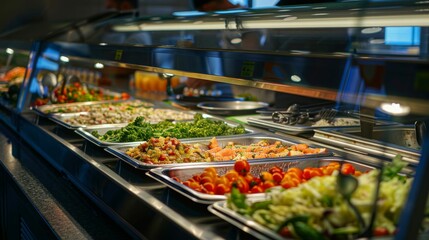 Close up shot of a buffet with various delicious looking food options.