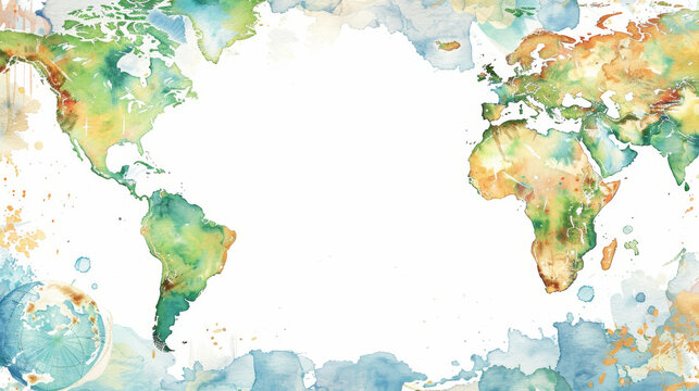  abstract watercolor background with copy space. backdrop with a world map
