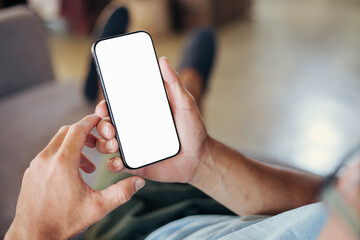 cell phone blank white screen mockup.hand holding texting using mobile on desk at office.background empty space for advertise.work people contact marketing business,technology