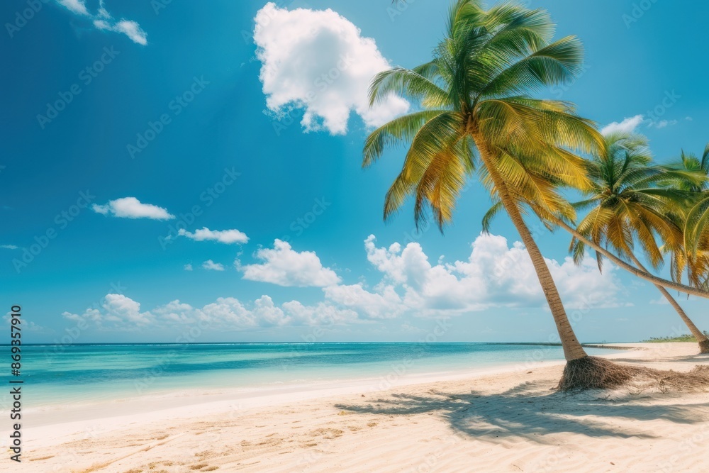 Poster Beach with palm trees ocean outdoors horizon.