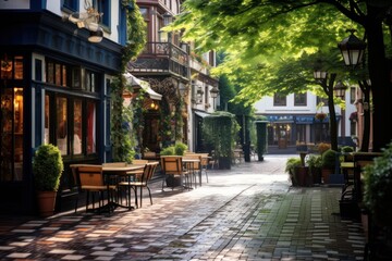 Cozy pedestrian street cobblestone outdoors alley.