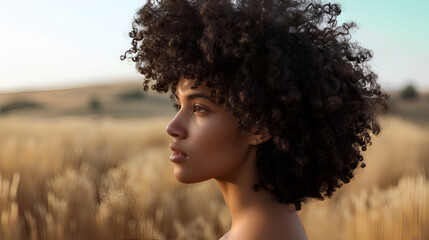 Profile of a Woman in Golden Wheat Field