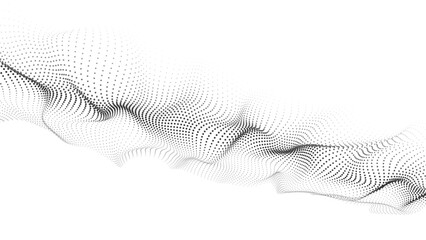 Abstract futuristic wave of black dots moving on a white background.Big data. 3d rendering