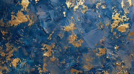 Obraz premium Blue impasto abstract textured art background with gold dust. 