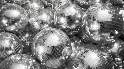 Shiny silver party disco balls background