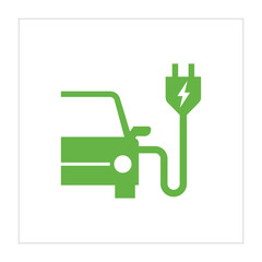 Electric Vehicle charging green icon. Eco-Friendly car icon vector. EV car pictogram. EV car hybrid vehicles charging plug icon.