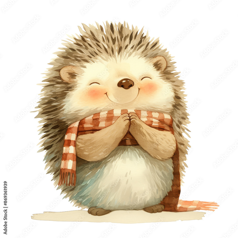 Sticker Watercolor Hedgehog Illustration with Cute Eyes