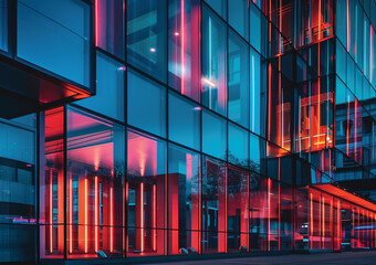 modern architecture with a lot of glass and neon lights