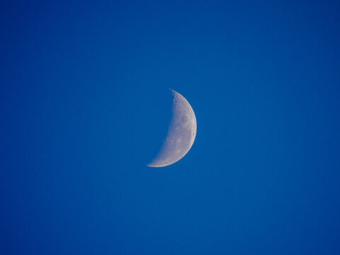 Quarter moon in blue sky - Powered by Adobe