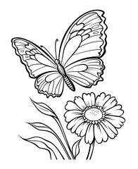 Obraz premium Happy Butterfly And Flower Coloring Book. Black and white Moth vector illustration for children coloring page.