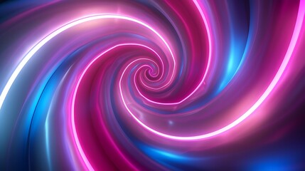 Fototapeta premium 3d render, abstract neon background with glowing lines in pink and blue colors on black background. Glowing ribbon or rope forming spiral shape. Neon light effect for design of futuristic artwork,