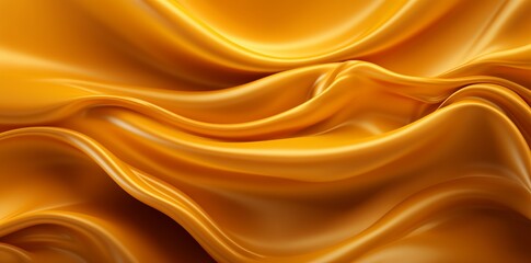 Fototapeta premium Abstract background of yellow satin fabric, waves, and folds, shiny golden surface, smooth and soft.