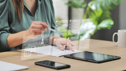 woman at computer passes driving license examination test online,person fills out questionnaire on virtual graphic screen gives right answer and gets the car driver licence on internet