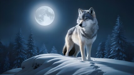 Naklejka premium wolf at night