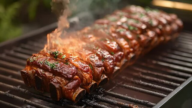 Babyback pork ribs cooking on a pellet grill smoker