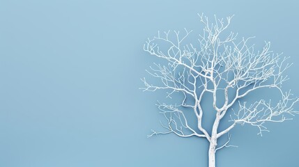 A single tree with delicate branches and leaves depicted in a minimalist style with copy space