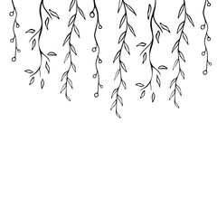 The silhouette of plants hanging down. The flat leaves hang down. Floral pattern.