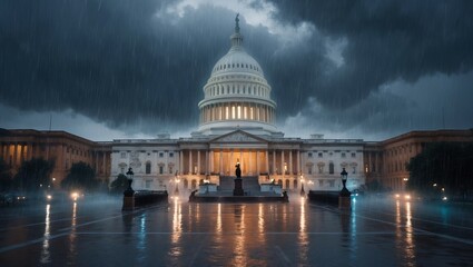 Obraz premium View of white house in rain