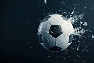 Naklejka premium Conceptual art of a soccer ball exploding into dynamic shards, with copy space