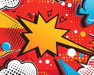 White and red background with bold pop art graphics, comicstyle dots, and vibrant speech bubbles, playful and fun, illustration