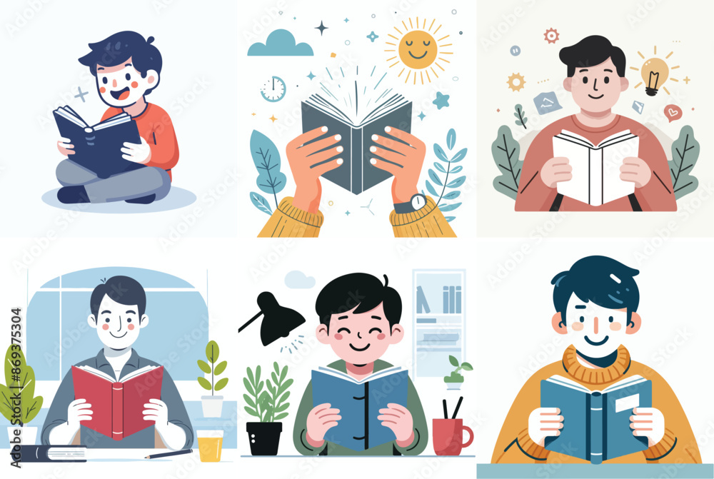 Canvas Prints vector set of people reading a book in flat design style