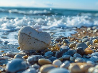 Fototapeta premium heart shaped stones on beach