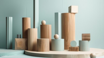 Wooden geometric shapes in minimalistic composition