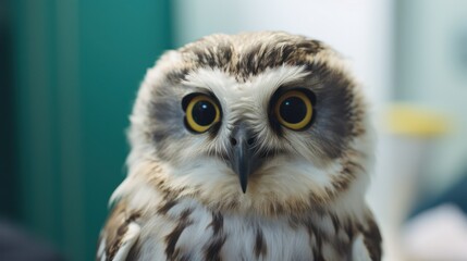 Obraz premium Sad owl in a veterinary clinic.