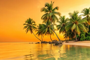 Fototapeta premium Refreshing Summer Beach Scene with Crystal Clear Water and Palms