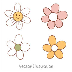 Cute flowers set. Hand-draw flowers. Vector Illustration.