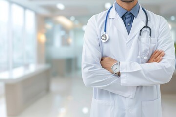 Doctor Standing with Blurred Background, Banner