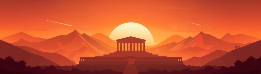Historical tour signs, ancient ruins, flat design illustration