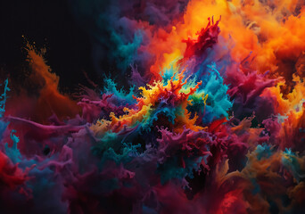 Vivid color ink explosion on canvas.