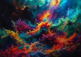 Splashes of colorful ink creating art.