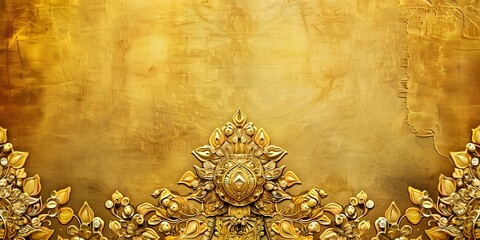 Traditional Indian Wedding Card with Golden Vintage Retro Style Background. Concept Wedding Invitation Design, Indian Culture, Vintage Style, Golden Background, Retro Theme