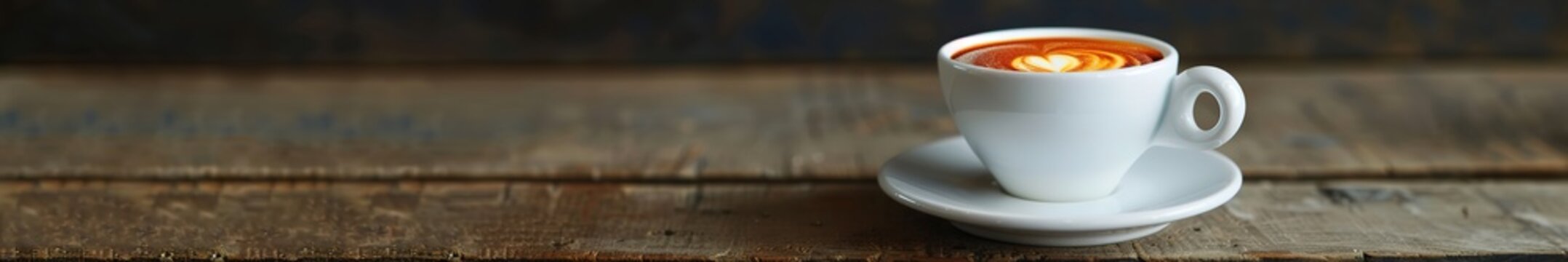 Cup of coffee with art on foam, wood backdrop