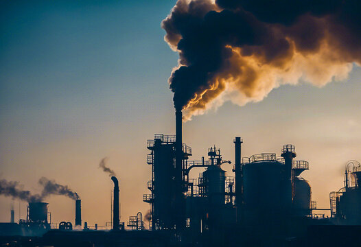 Pollution with smoke and noxes from factories, industry, toxic clouds