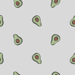 Simple seamless pattern with avocado. Vector illustration with repeating elements. Background related to healthy eating, vegetarianism, vegetables