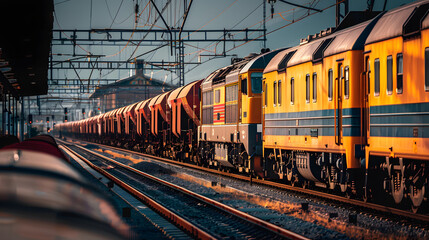 Obraz premium long and large freight cargo train in station.&nbsp;