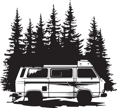 recommend clip art: camping van RV vehicle silhouette vector