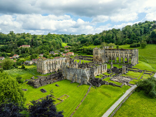 Rievaulx Abbey from a drone, North York Moors National Park, North Yorkshire, England
