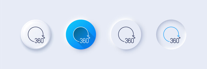 360 degrees line icon. Neumorphic, Blue gradient, 3d pin buttons. VR simulation sign. Panoramic view symbol. Line icons. Neumorphic buttons with outline signs. Vector