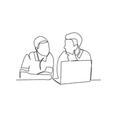 person with laptopcoworkers drawn in line art style