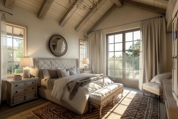 modern bedroom interior in french country farmhouse style rustic charm cozy atmosphere 3d illustration