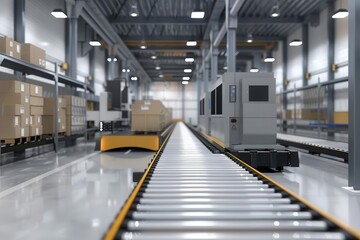modern logistics center interior with sleek machinery and efficient inventory management system