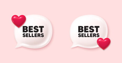 Best sellers tag. Chat speech bubble 3d icons. Special offer price sign. Advertising discounts symbol. Best sellers chat offer. Love speech bubble banners set. Text box balloon. Vector