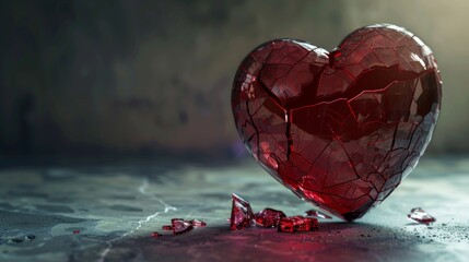 Realistic depiction of a broken heart  symbolizing the destruction of romantic relationships