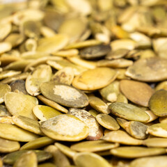 Peeled pumpkin seeds, kernels close-up