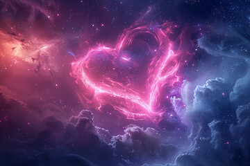 Obraz premium Glowing Pink Heart in Cosmos - Love and Spirituality Concept
