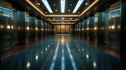 Empty Elevator doors in an office corridor